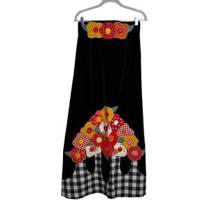 Vintage Black Velvet Maxi Skirt Floral Patchwork Gingham Women's Size 12